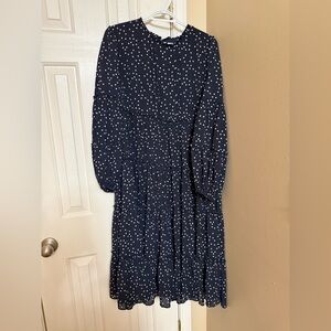 Navy Polka Dot Long Sleeve Dress